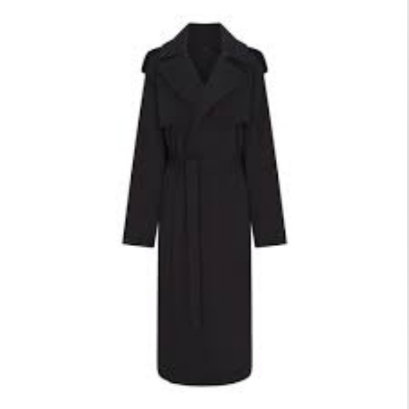 SKIMS Women's Elegant Boyfriend Fleece Black Trench Coat Size S